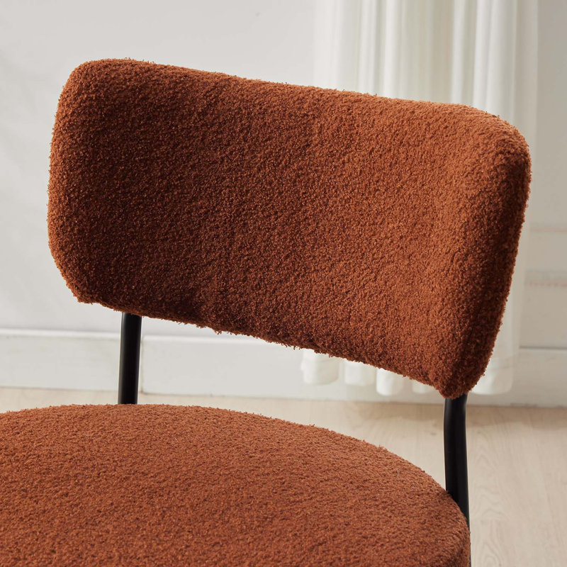 Modern Accent Chair, Teddy Fabric Upholstered Dining Chairs, Short Plush Fabric, Armless Dining Chair With Backrest For Dining Room, Kitchen, Living Room, Black Metal Legs (Set of 2)