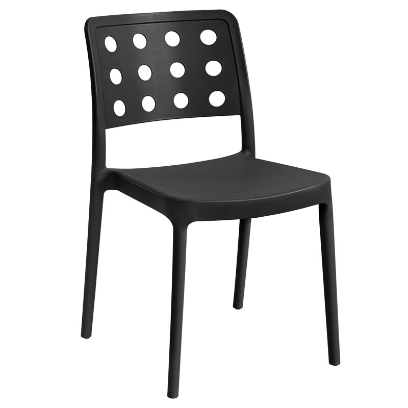 Chaise de salle à manger empilable en plastique, sans assemblage, monobloc et sans accoudoirs, pour l'intérieur et l'extérieur.