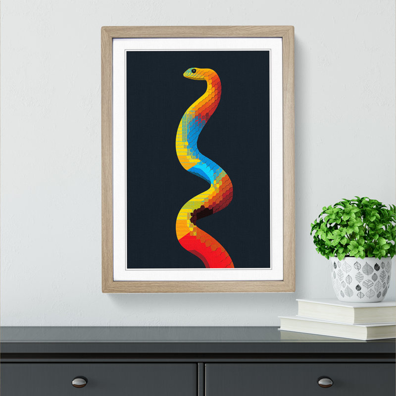 Python Minimalism Art - Framed Print, 34cm H x 25cm W x 2cm D, Oak Framed