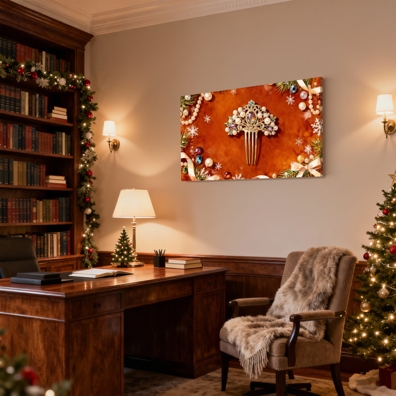 Ensemble de 3 impressions sur toile peintes avec perles et perles de Noël, H 12 po x l 18 po