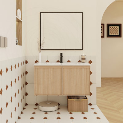 36" Floating Bathroom Vanity with Sink, Light Oak