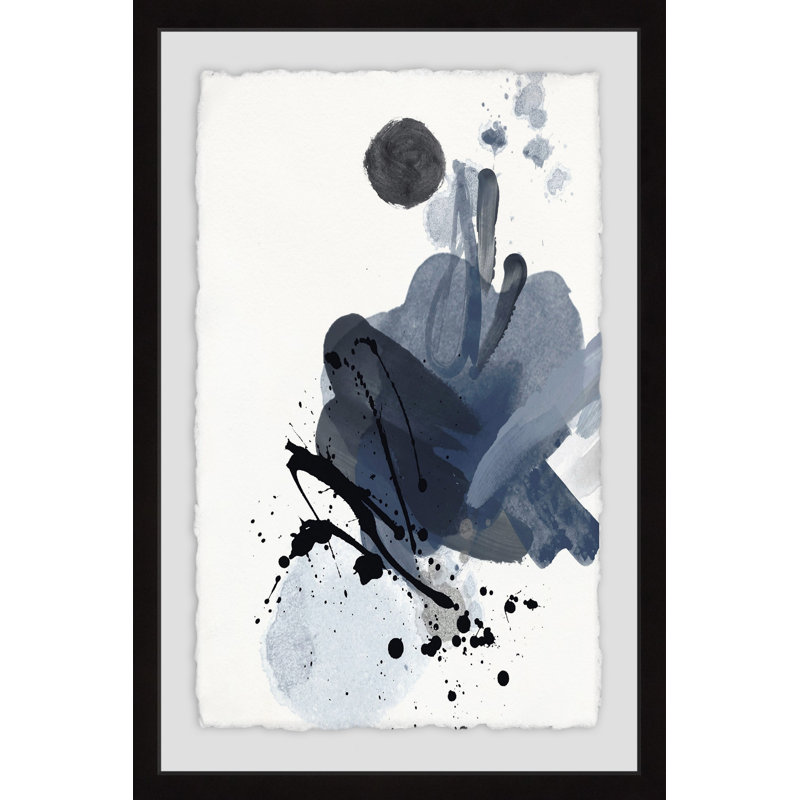 « blue & black splash splash i », reproduction de peinture à l’acrylique encadrée, H 30 po x l 20 po x P 1,5 po