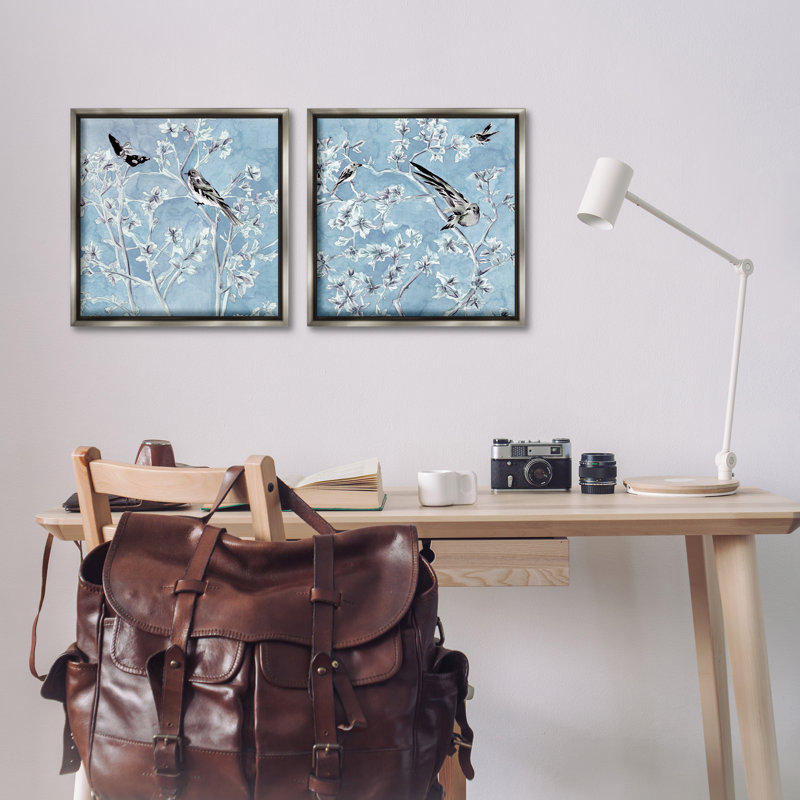 Ensemble de 2 toiles flottantes Menthe Serenity Birds over Blue, design par Melissa Wang, H 18 po x l 18 po