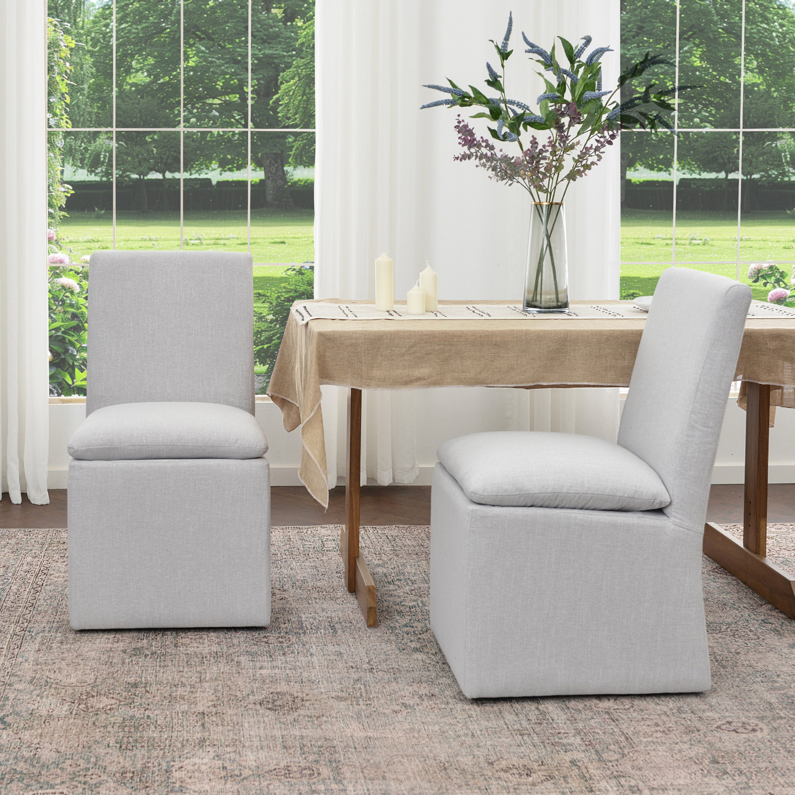 Keaton Linen Dining Chair, Light Gray