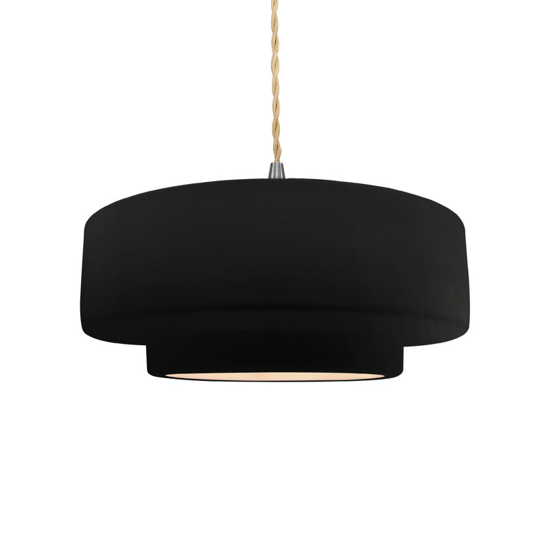 Meydan 1 - Light Single Drop Pendant, 5.25" H x 14.5" W x 14.5" D, Gloss Black/Matte White, Brushed Nickel