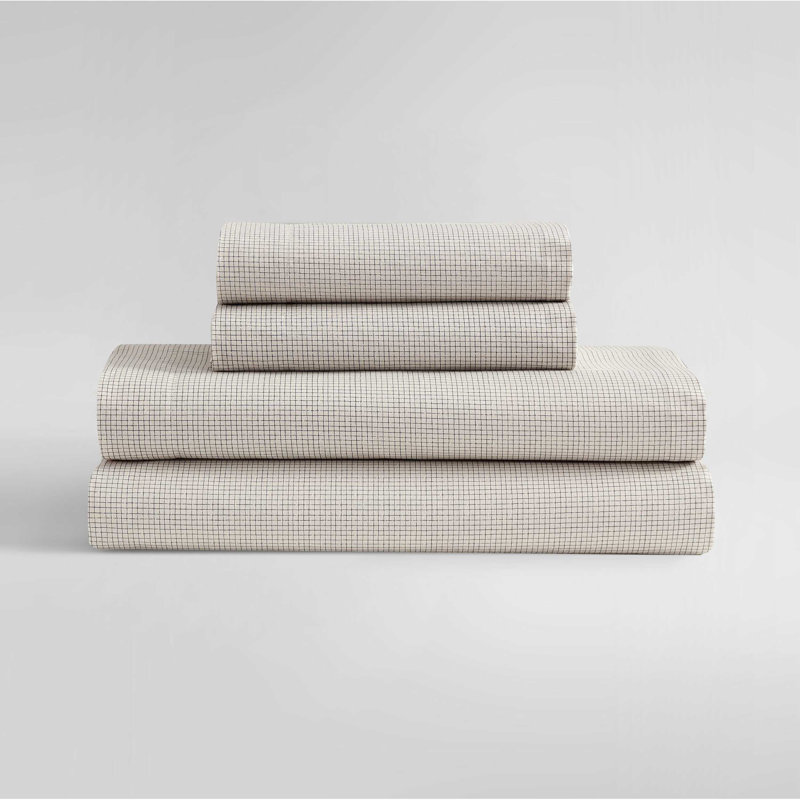 Calvin Klein Washed Cotton Percale Sheet Set, Queen Sheet Set with 2 Pillowcases, Cream