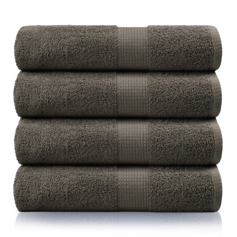 100% Cotton Bathroom Towel Set of 12 Absorbent Soft Plush Fast Drying Latitude Run Color: Gray/Yellow