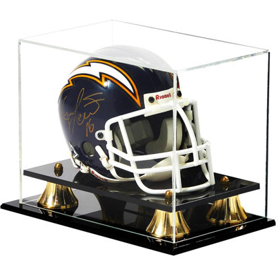 PENNZONI Mini Football Helmet Display Case w/ Black Acrylic Base & Gold Risers