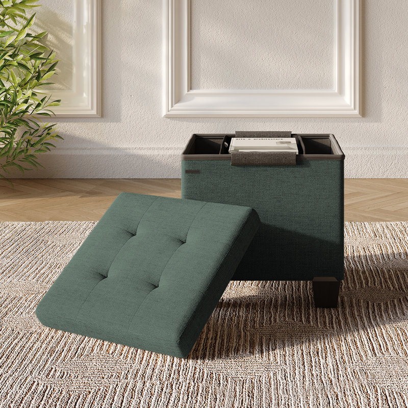 Banc de rangement avec repose-pieds Vérrant, Green, 15"H x 15"W x 15"D