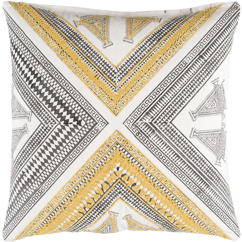 Coussin décoratif en coton, H 20 po x l 20 po, Jaune vif / brun foncé / blanc, Polyester