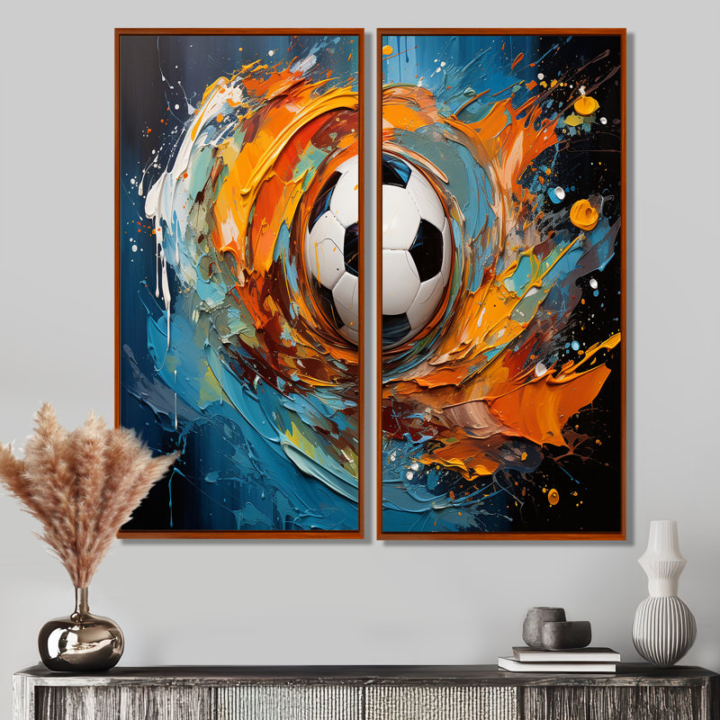 Ballon de soccer Kaléidoscope I - art mural moderne, H 20 po x l 24 po, Impression encadrée flottante, Brun