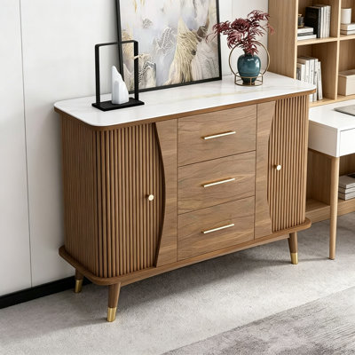 Retro Brown Solid Wood Sintered Stone Accent Chest