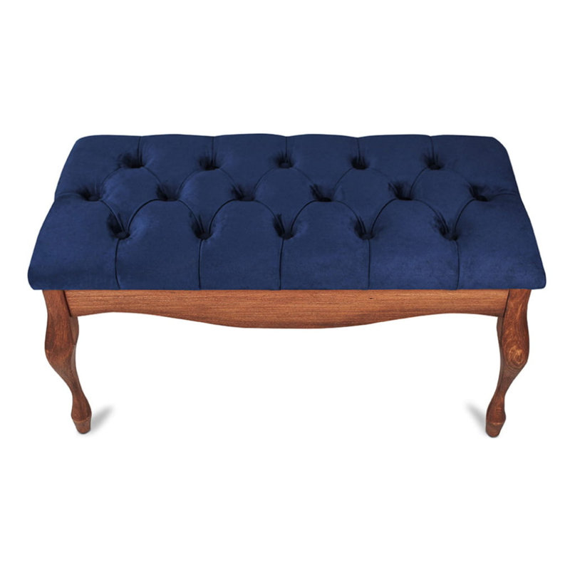 Keeter Velvet Upholstered Bench, H40 x W100 x D40cm, Navy, Dark Brown