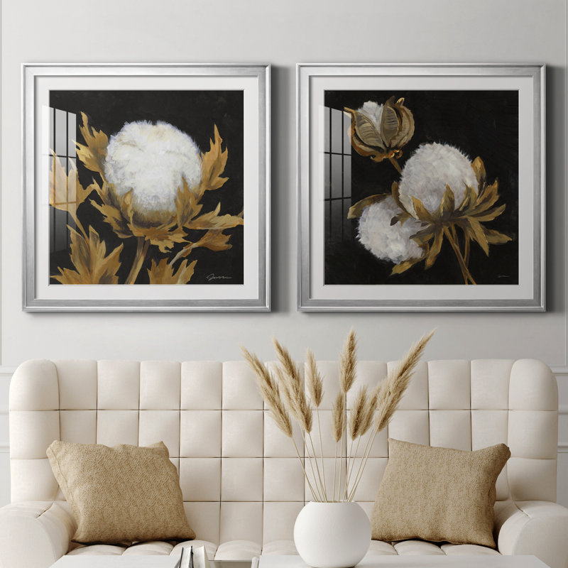 Cotton Balls I - Cadre photo, H 26,5 po x l 53 po x P 1,5 po, Encadrement argenté, Blanc