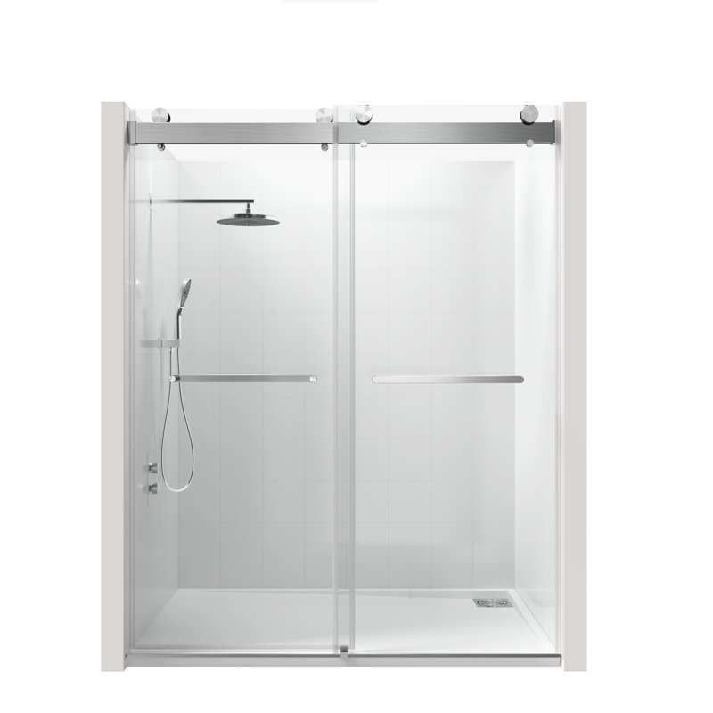 56 To 60 In. W X 76 In. H Double Sliding Frameless Soft-Close Shower Door With Premium 3/8 Inch (10Mm) Thick Tempered Glass