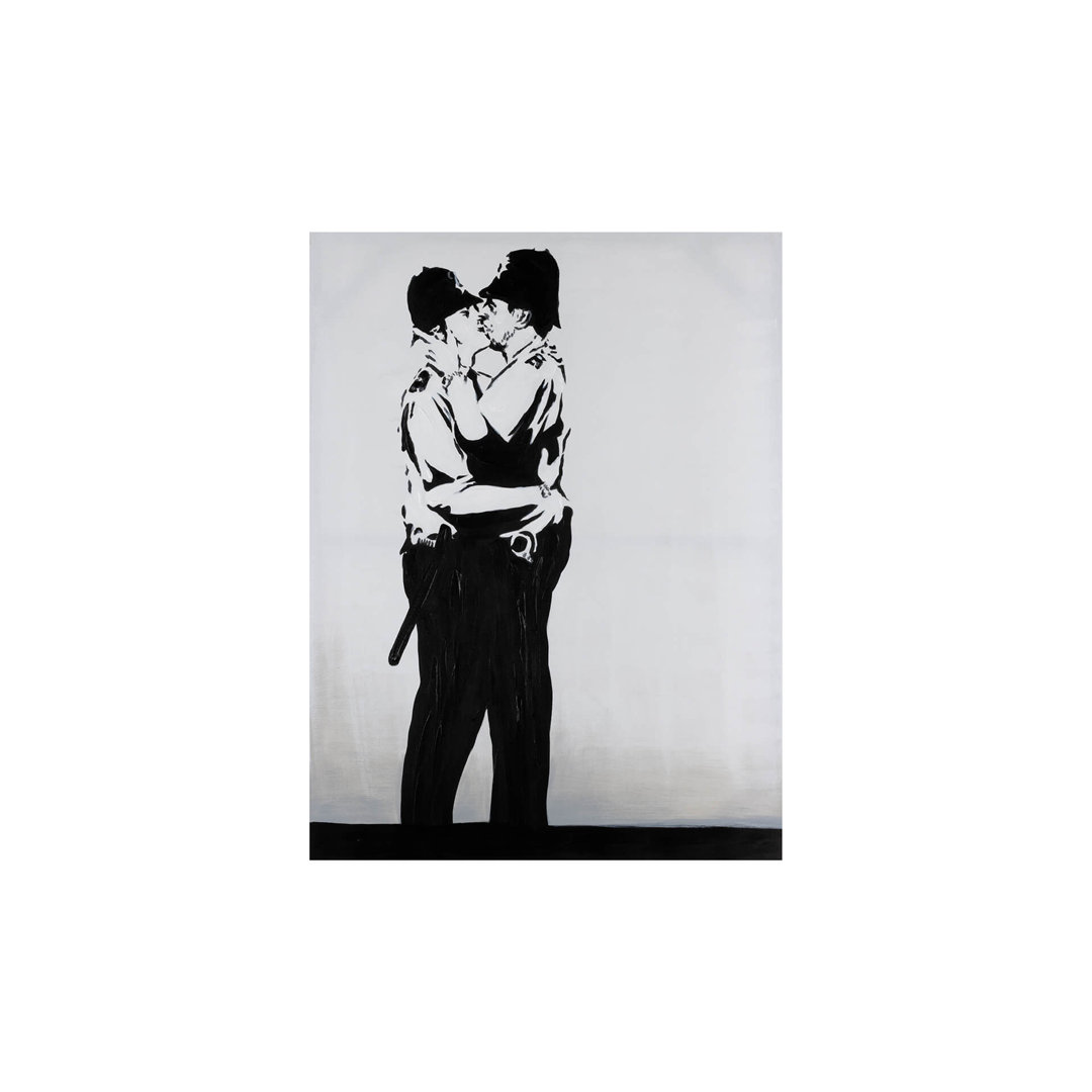 Handgemalt Leinwandbild Banksy's Police Kiss