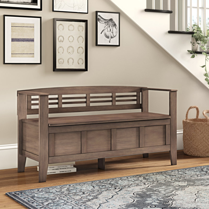 Adams Rustic Natural Aged Brown Wood Storage Bench with Arms