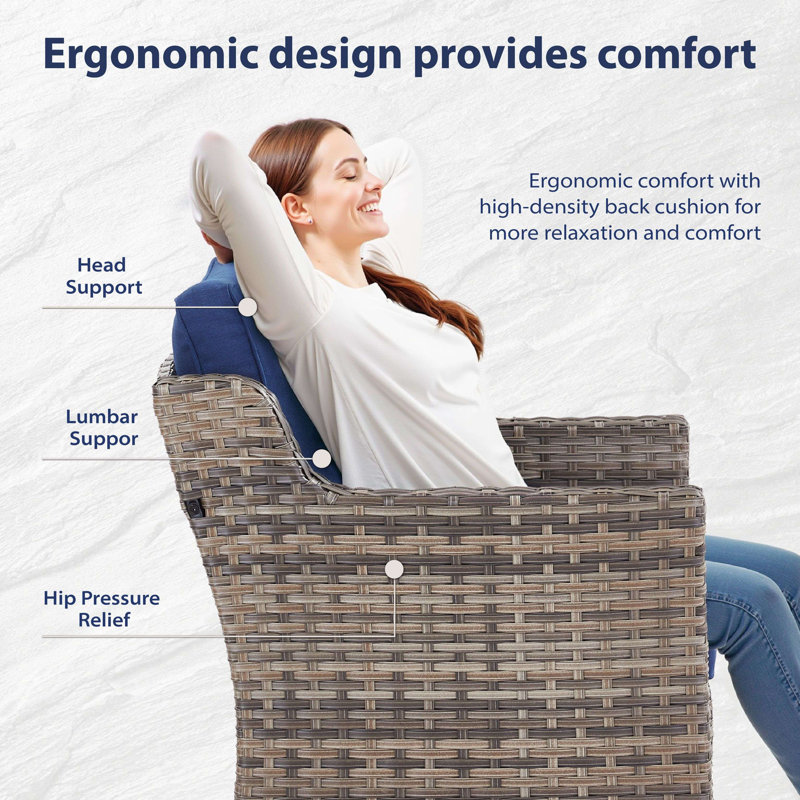 7 - Person Outdoor Wicker Patio Conversation Furniture Sofa Set With Ottomans, 4 Pieces:Sofa, Chair, 2 Ottoman, Blue
