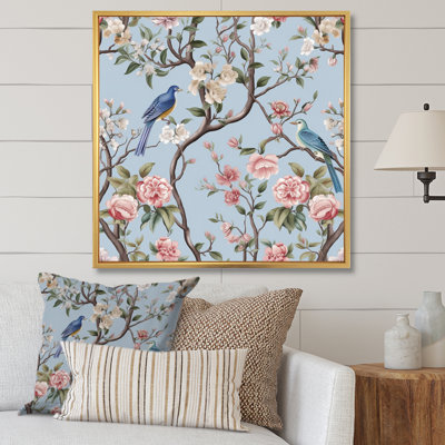 Minimalisme, oiseau sur fleurs IV, impression sur toile