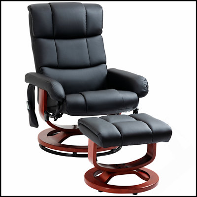 Fauteuil inclinable de massage réglable avec repose-pieds, base pivotante, similicuir, 10 points de vibration et télécommande pour un confort ultime