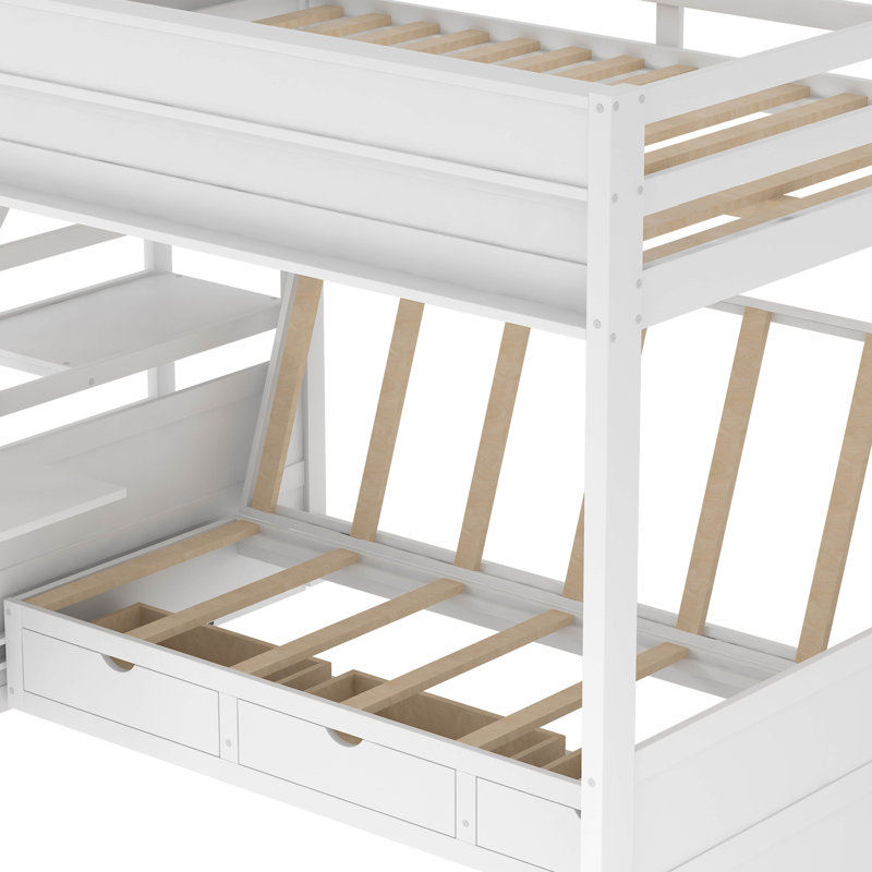 Hastyar Kids Full Over Full Convertible Bunk Bed with Drawers, White