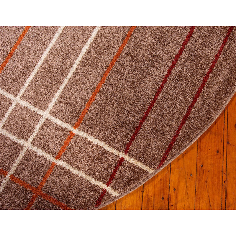 Tapis à carreaux bourgogne / ivoire / terre cuite Wiliams, Rond 8 pi