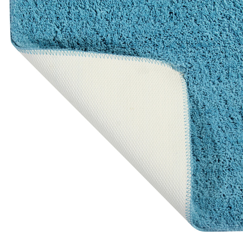 Micro 100% Polyester Solid Pattern Tufted Machine Washable Bathroom Rug, 17" x 24" Rectangle, Blue