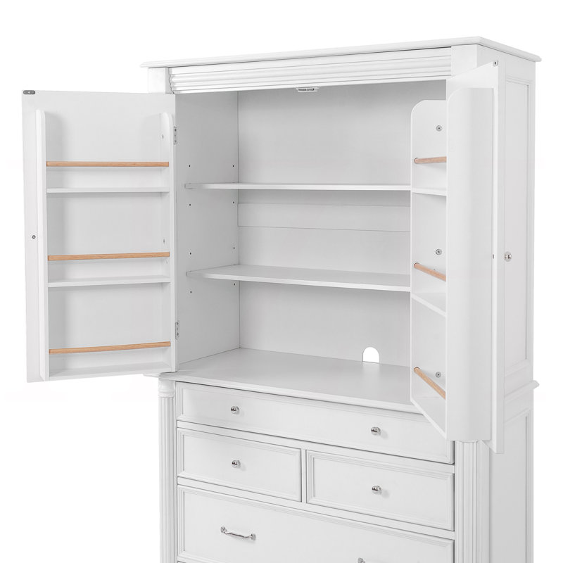Grand garde-manger autoportant - armoire de rangement haute de 43,3 po x 20 po x 77,3 po avec 6 portes, 2 tablettes réglables et 5 tiroirs, blanc