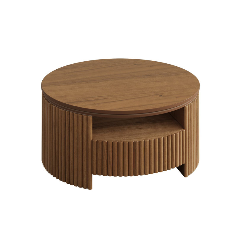 Table basse ronde en bois massif 30,3 po avec tiroirs de rangement cachés, H 14,2 po x l 30,3 po x P 30,3 po