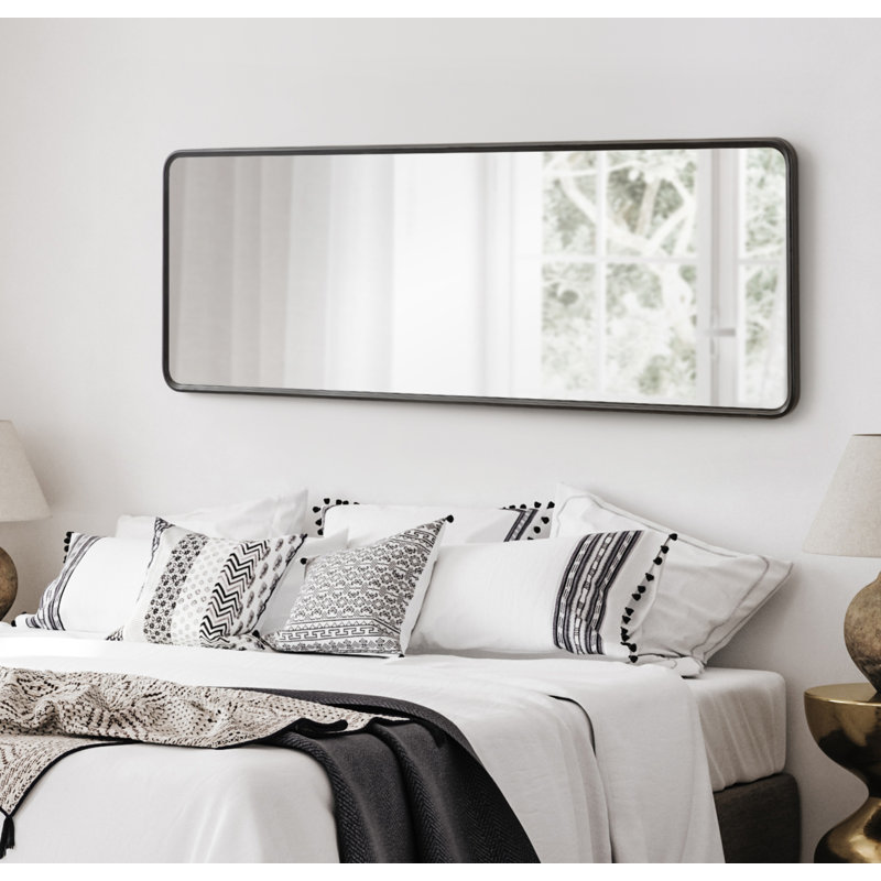Caskill Framed Radius Rectangle Wall Mirror, Black, 48" x 16"