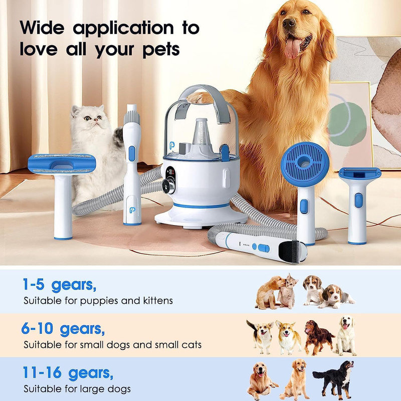 Dog Grooming Vacuum,2.0L Dust Cup Low Noise Vacuum for Shedding & Home Cleaning, 5-in-1 Pet Grooming with Upgraded Crevice Tool for Dogs & Cats