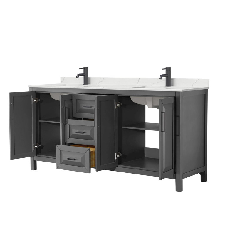 Daria 72'' W Vanity, Gray, Matte Black, White Quartz