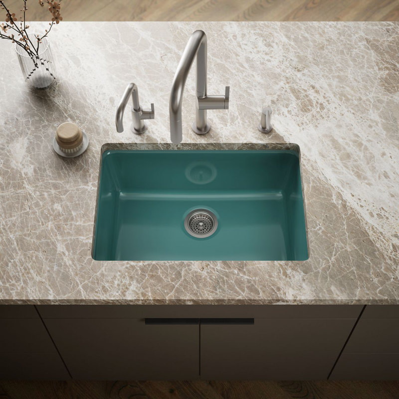 IronTones Kohler 27" L x 18.75" W Dual Mount Kitchen Sink, Teal