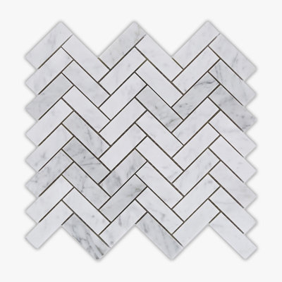 White Carrara Honed 1x3 Herringbone Marble Mosaic