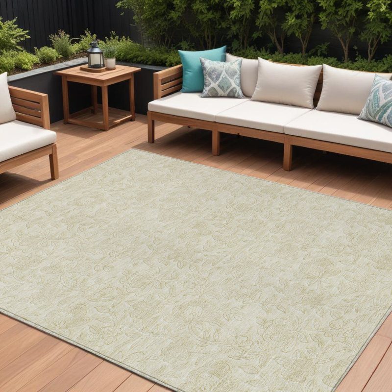 Tapis extérieur lavable floral ivoire et beige 9 pi x 12 pi