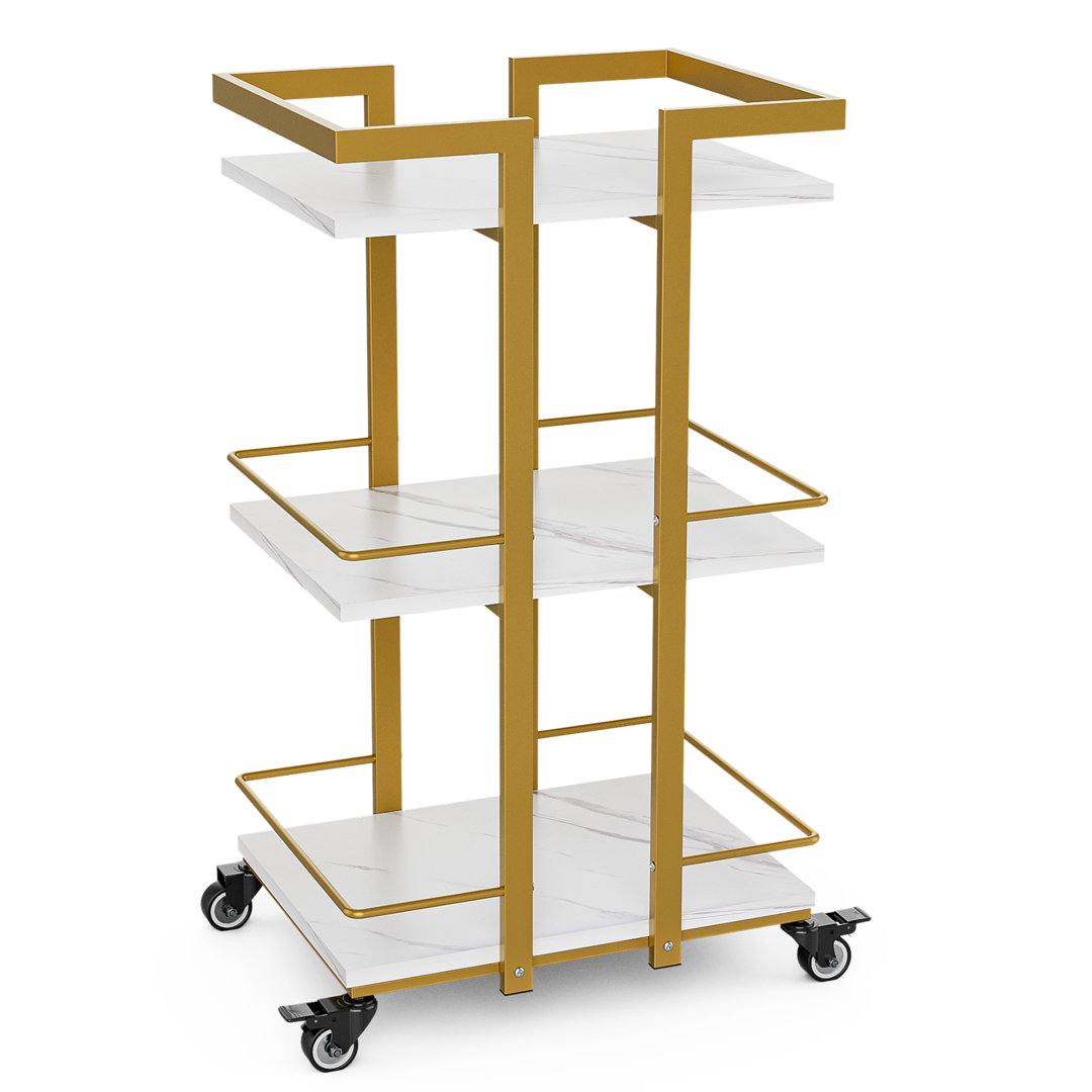 3-Tier Rolling Cart for Salon, Utility Trolley on Wheels for Beauty, Hairdressing Trolley on Wheels/Beauty Cart with 3 Shelves for Lash, Spa, Tattoo,