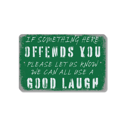 If Something Here Offends You Let Us Know We Can All Use A Good Laugh (2 Pack) 8 Inch x 12 Inch Plastic Sign Humor Served Daily Perfect for Bars Garages Break Rooms Fun Gift for Sarcasm Fans Friends