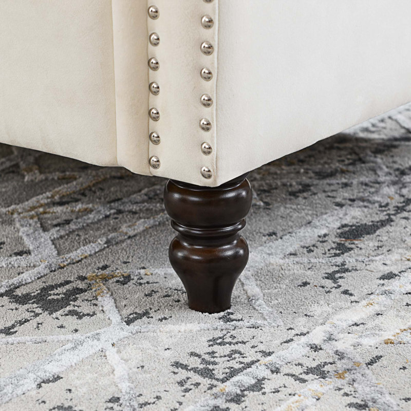 Canapé Chesterfield à accoudoirs roulés 57 po Ildegonda, Velours beige