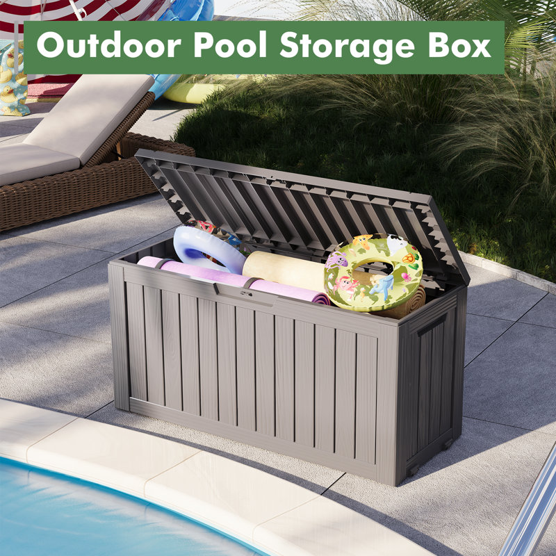 Gray Resin Lockable Deck Box with Wheels, 72 Gallon Capacity