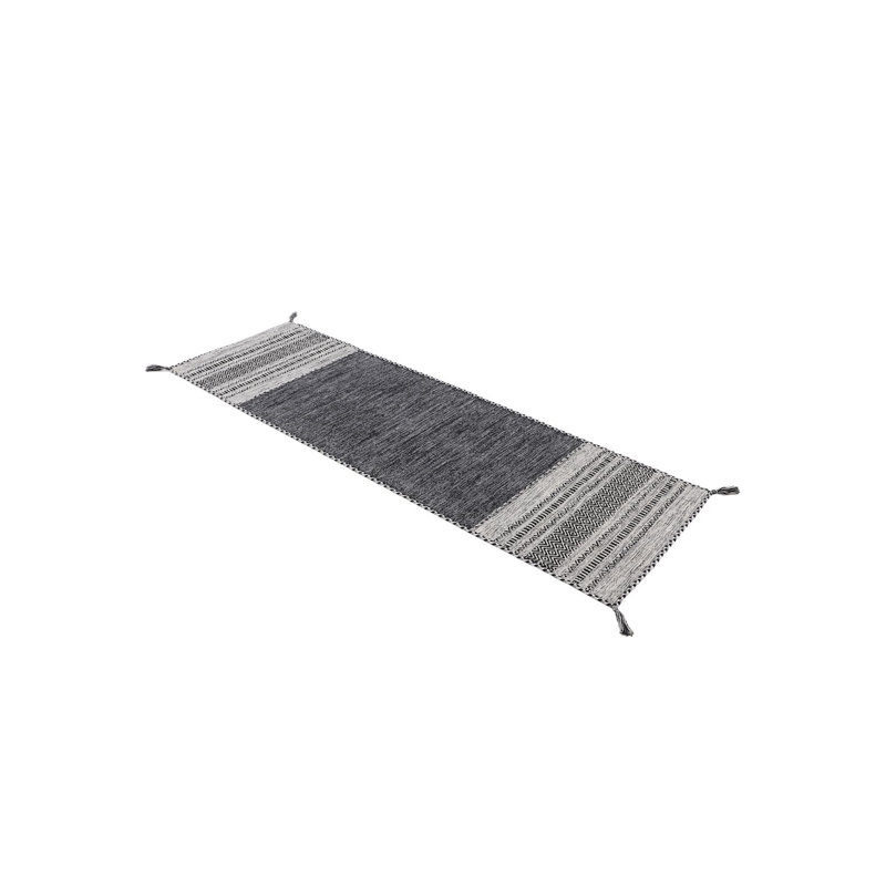 Azizi Striped Hand Woven Cotton Black Rug, Runner 80 x 500cm