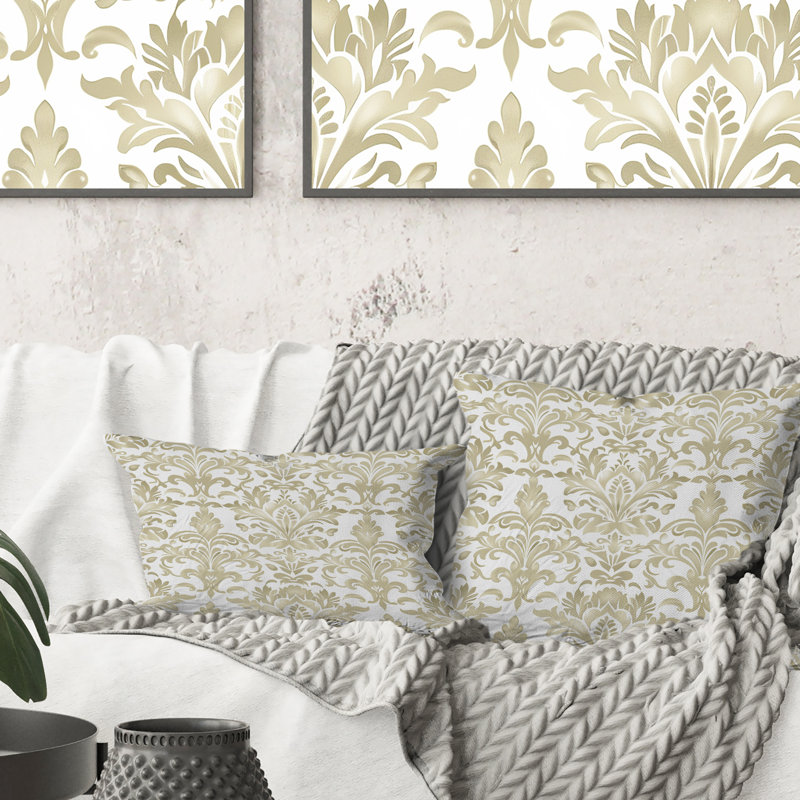 Coussin Beige classique damassé Bliss II - traditionnel, H 18 po x l 18 po