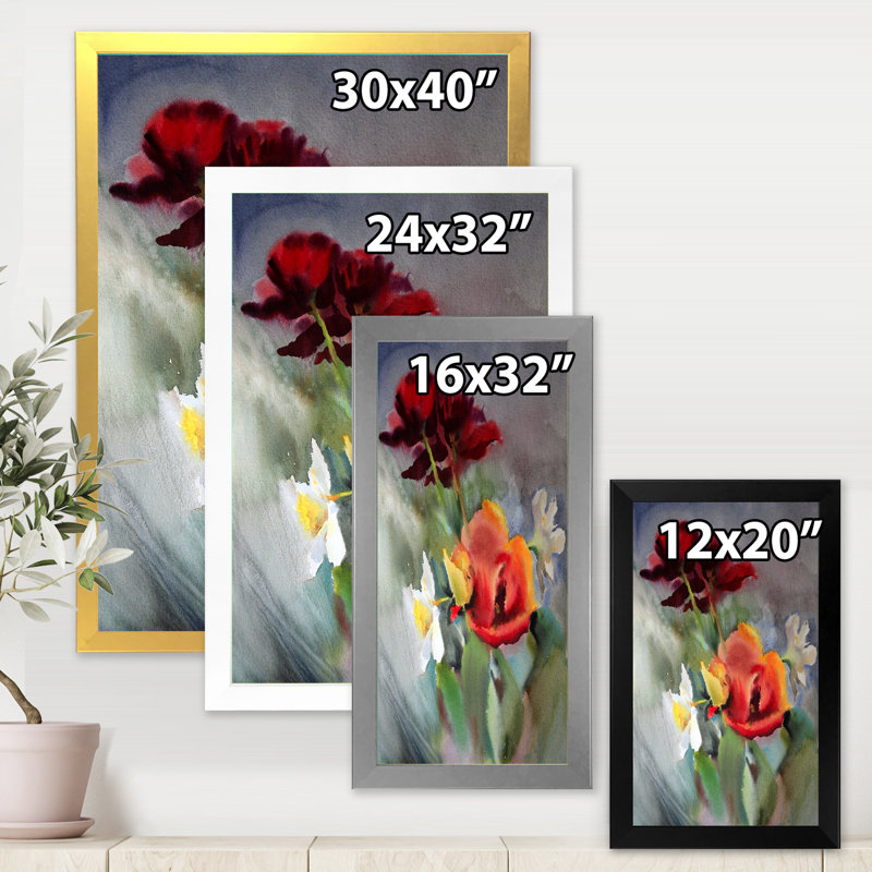 «Blossoming Vibrant Wildflowers», peinture sur toile, H 32 po x l 24 po x P 1,5 po, Toile avec cadre argenté