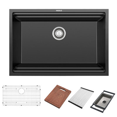 HIGOLD 30'' L Single Bowl Quartz Kitchen Sink, Undermount Farmhouse Workstation 