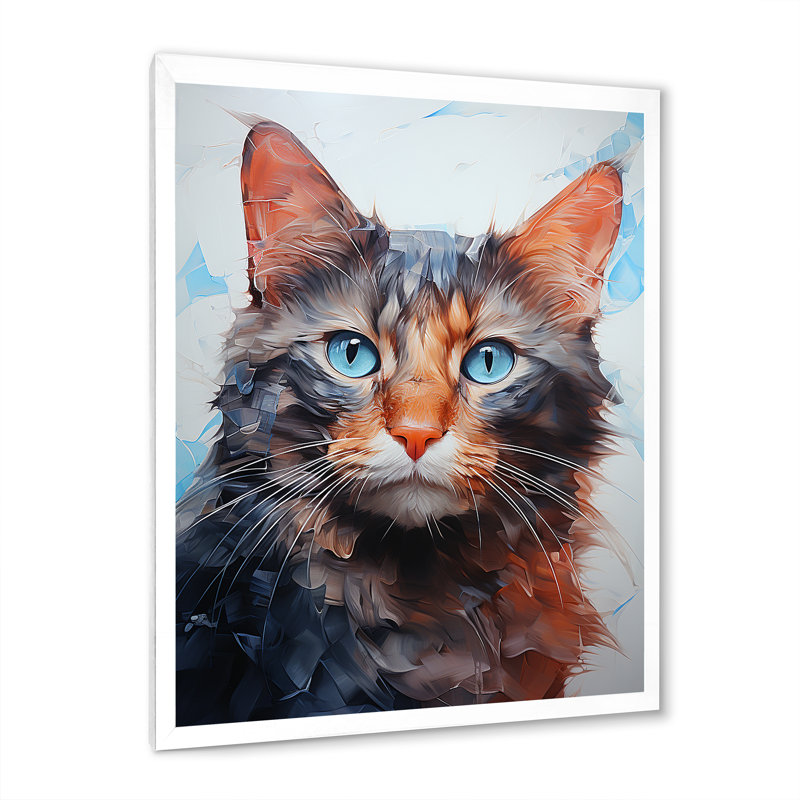 Décoration murale chat œil bleu II - chat, H 40 po x l 30 po x P 1,5 po, Cadre simple blanc