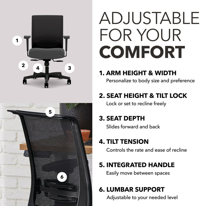 Convergence Mesh Ergonomic Task Chair, Black, Vinyl