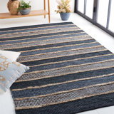 Gerdy Vintage Leather Hand Woven Leather/Jute Striped Rug in Brown/Black