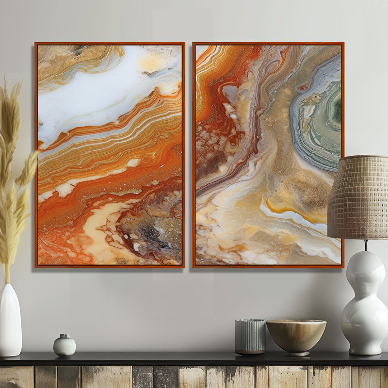 Symphonie orange orange beige - art mural orange 2 panneaux, Brown, 36" H x 48" W, Impression encadrée flottante