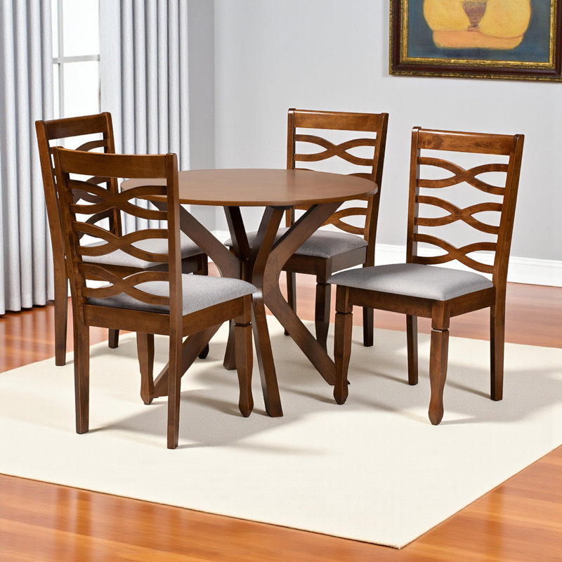 Ensemble de salle à manger 5 pièces Eley en tissu gris et bois brun noyer H 37,4 po x l 17,7 po x P 20,5 po Eley