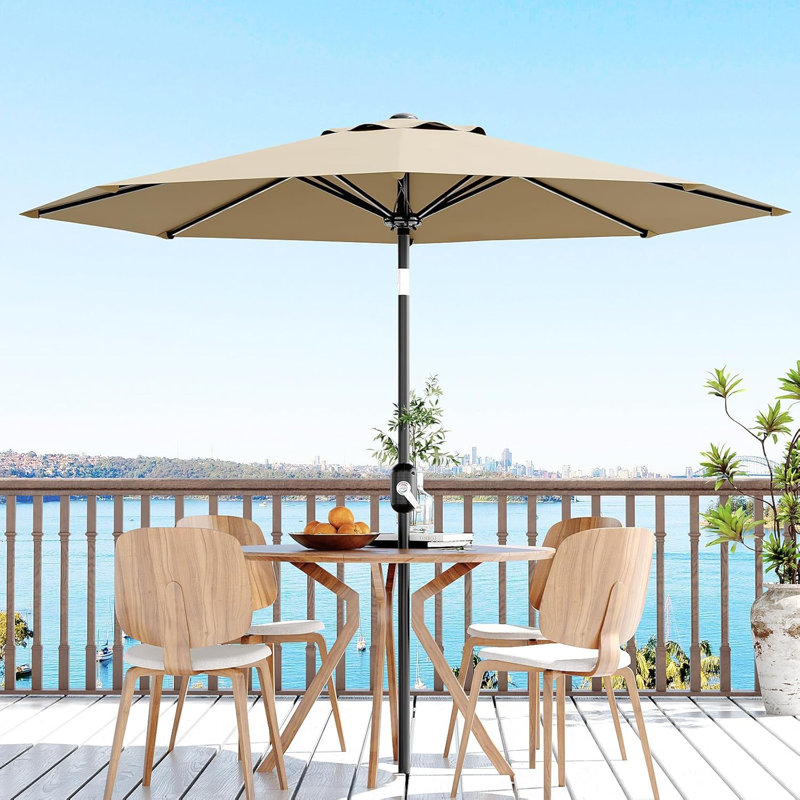 272cm Beach Parasol, Brown Geometric