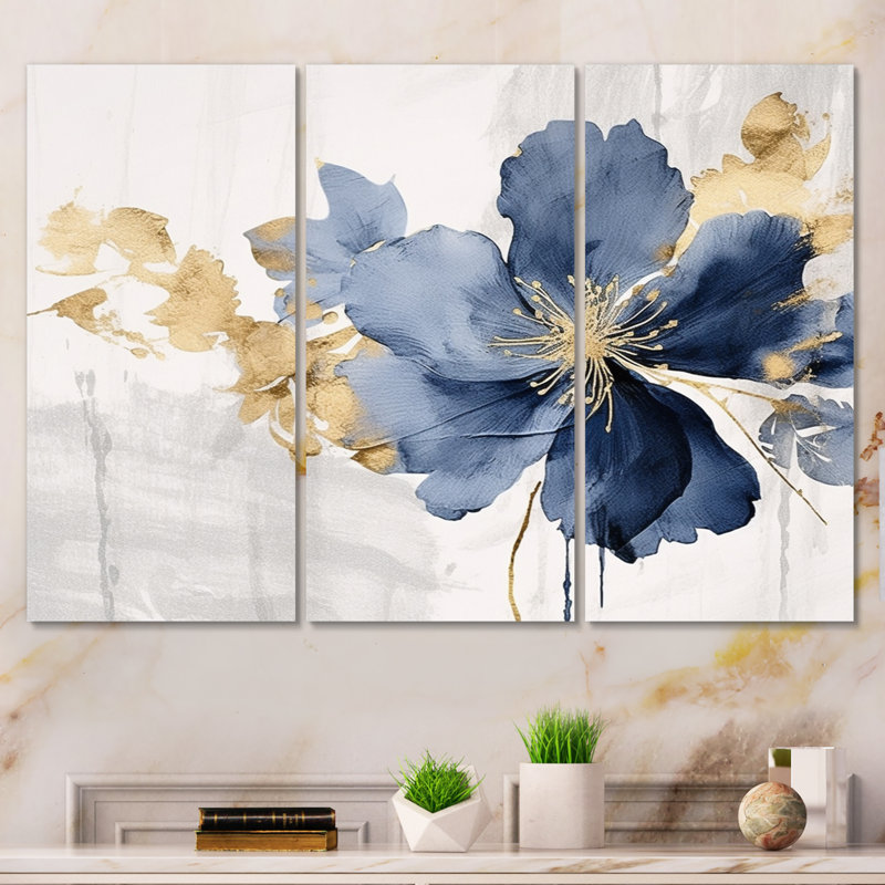 «Blue Hibiscus Tropical Harmony Flowers I» sur toile, reproduction de 3 pièces, H 40 po x l 60 po x P 1 po